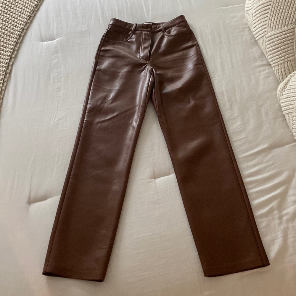 Aritzia Wilfred Leather Pants Cognac